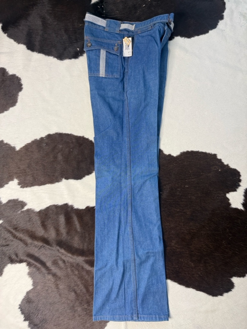 Rare 1970’s L’AVION Dead-stock Chevron Denim Flair Belted Jeans